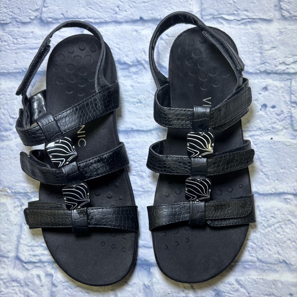 Vionic Amber Black Leather Slingback Sandals Comf… - image 1